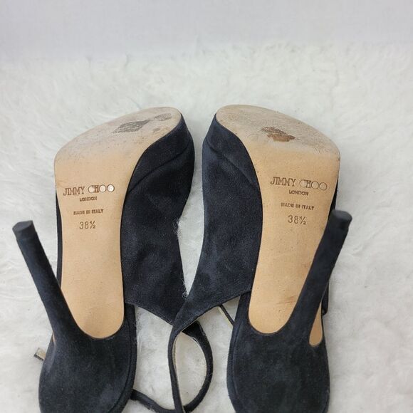 Jimmy Choo “Nova” Slingback Peep Toe Platform Pumps Black Satin Shoes Size 8 - Picture 11 of 11